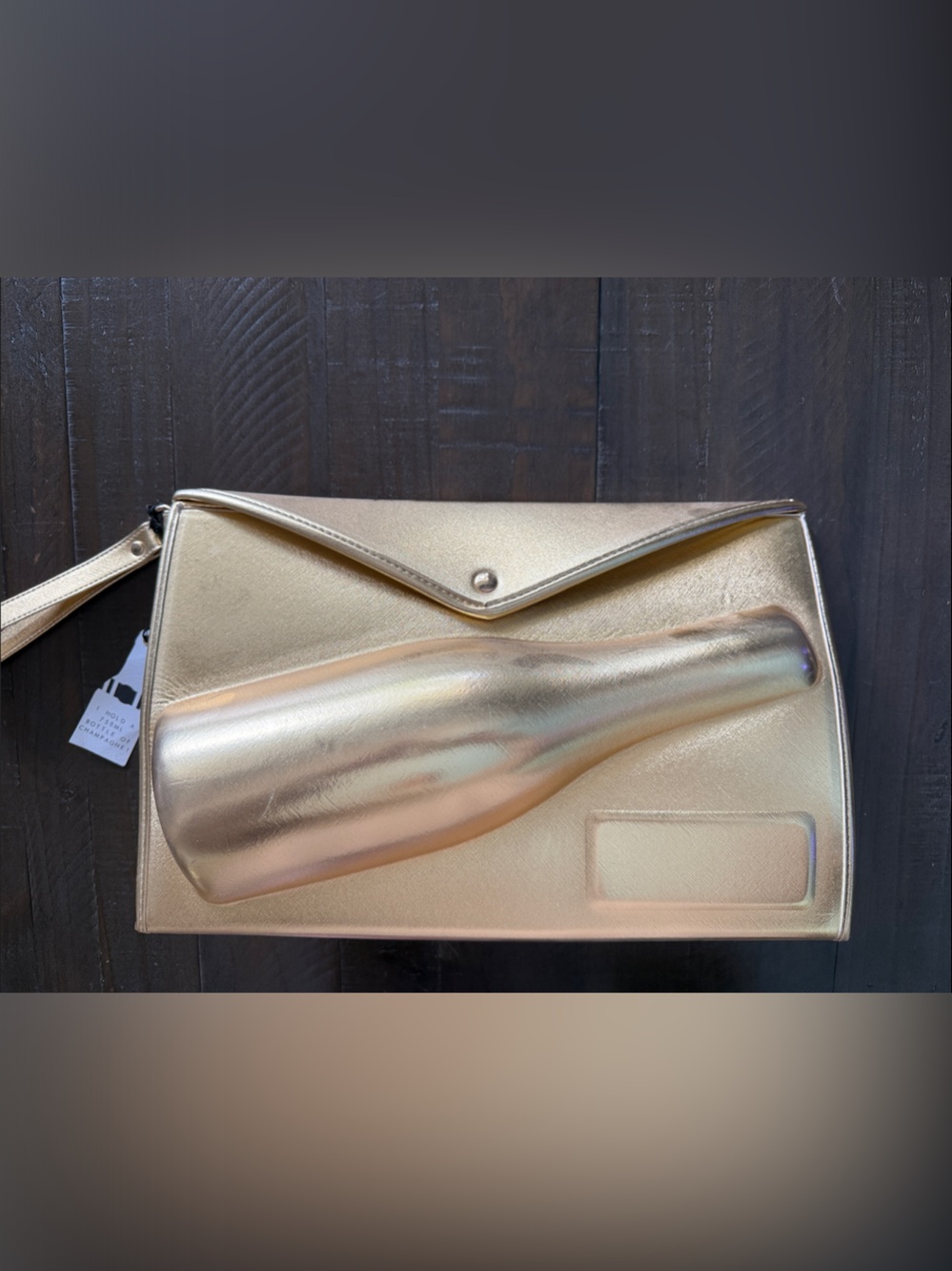 Metallic Gold Envelope Wristlet Clutch with Bottle Accent